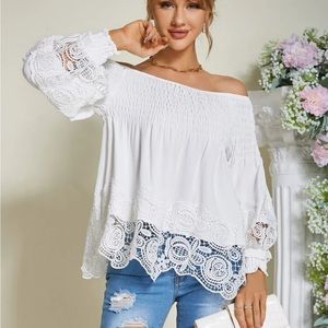 Lace Patchwork Off-Shoulder Blouse
